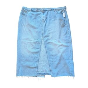 Old Navy Drapey Denim Mid Rise Column Cutoff Slit Skirt NWT